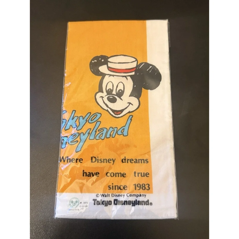 Vintage 80's Tokyo Disneyland Mickey Mouse Handkerchief Towel New Sealed Japan